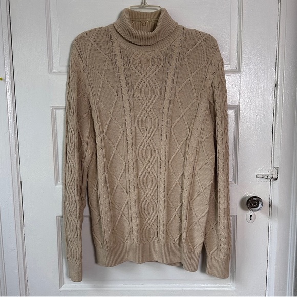 John Blair Sweater Sz M Chunky Cable Knit Fisherman Turtleneck Cotton Neutral - Picture 1 of 13
